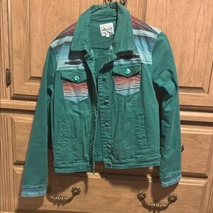 Ranch Dress'n Green Denim Jacket with Striped Accents